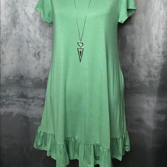 EUC Sage Green Ruffle Dress - Picture 2 of 3